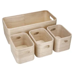 NANU-NANA 4er Set Kiste, Geriffelt/natur