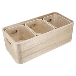 NANU-NANA 4er Set Kiste, Geriffelt/natur