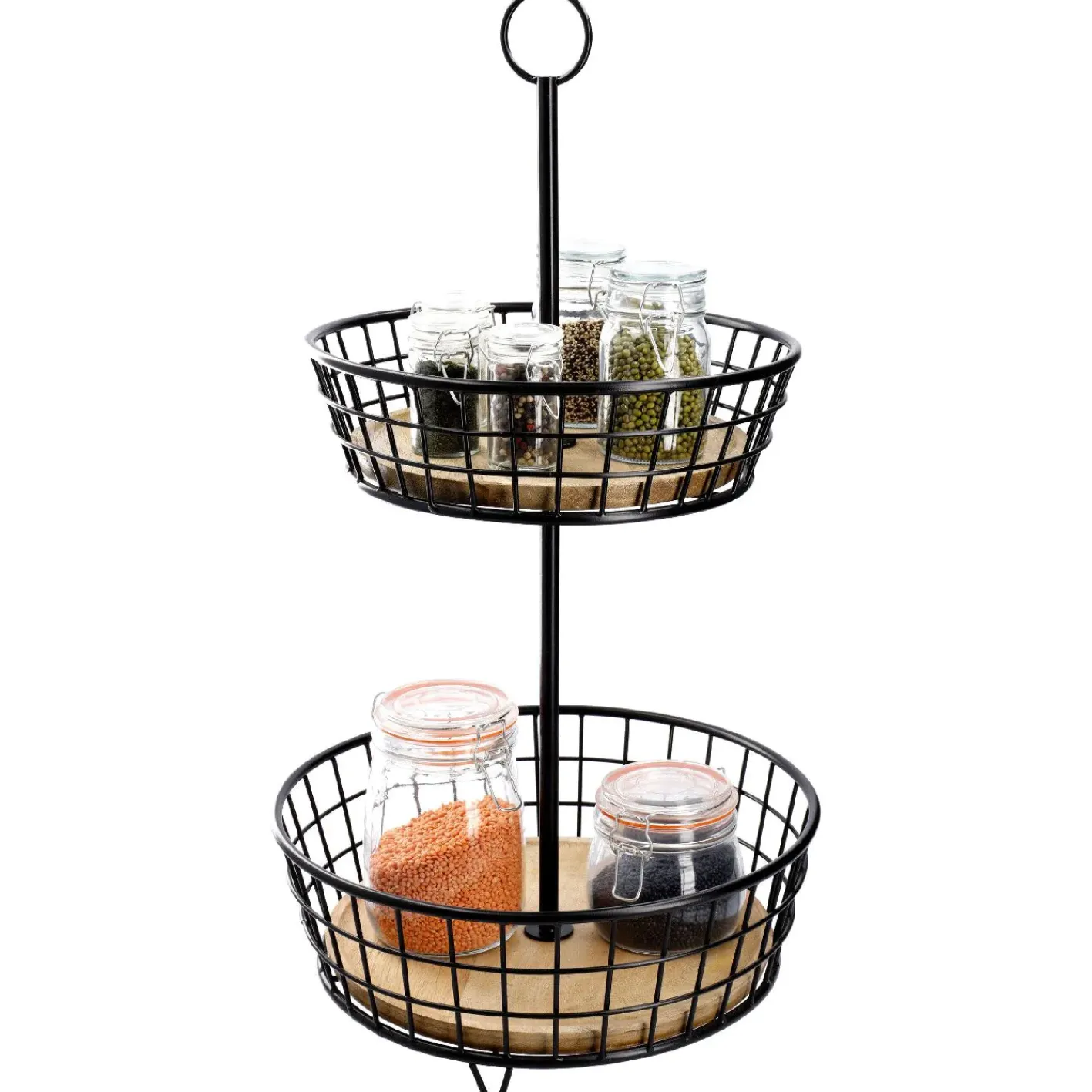 NANU-NANA Etagere Holz/Metall, 2 Körbe, Schwarz, 68 Cm