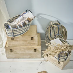 NANU-NANA Korb Streifen, Oval, Blau/natur, 38 Cm