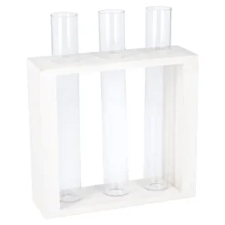 NANU-NANA Vase Reagenzglas 3 Stück In Weißem Holzständer, 19 Cm
