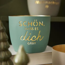 NANU-NANA Windlicht Spruch, Schön/türkis, 10 X 8.5 Cm